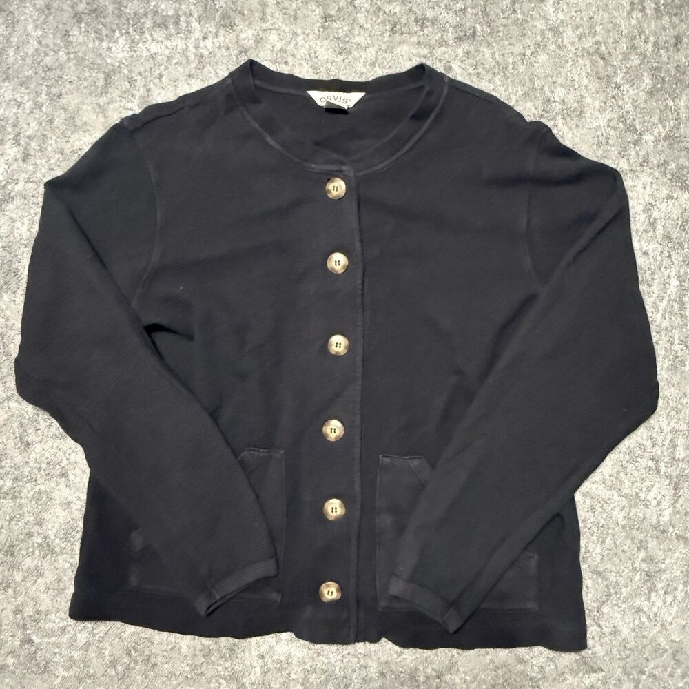 Viintage 90s Orvis Made In USA Cardigan Sweater Womens S Faded Black Pocket